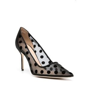 NWT Manolo Blahnik Mesh Black Polka Dot Pump, Size 38